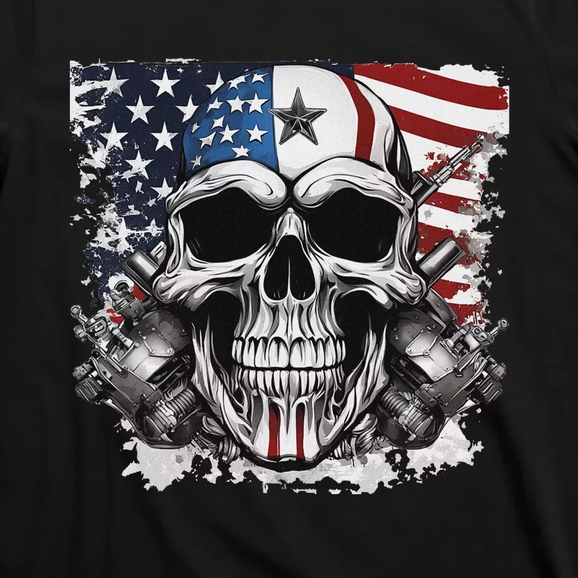 4th Of July For Women Rocker American Flag Skull T-Shirt