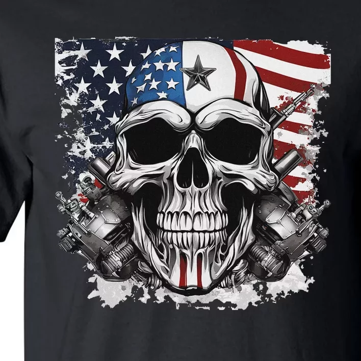 4th Of July For Women Rocker American Flag Skull Tall T-Shirt