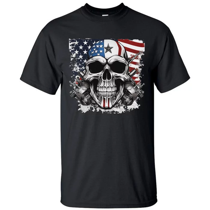 4th Of July For Women Rocker American Flag Skull Tall T-Shirt