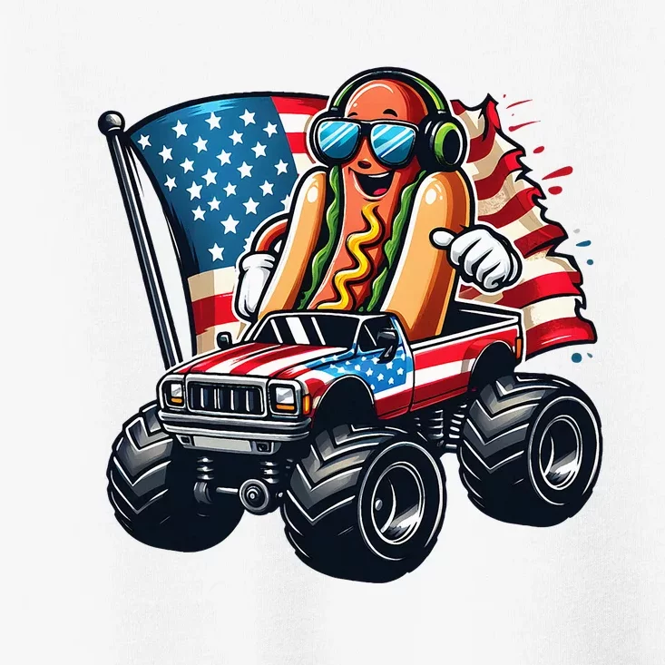 4th Of July Hot Dog Sunglasses Patriotic Monster Truck Boy Toddler T-Shirt