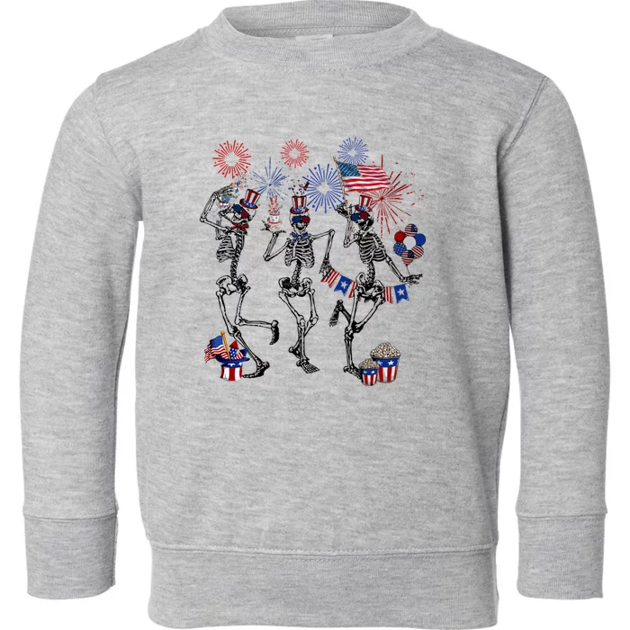 4th Of July Skellies Dancing Skeleton American Flag Great Gift Toddler Sweatshirt