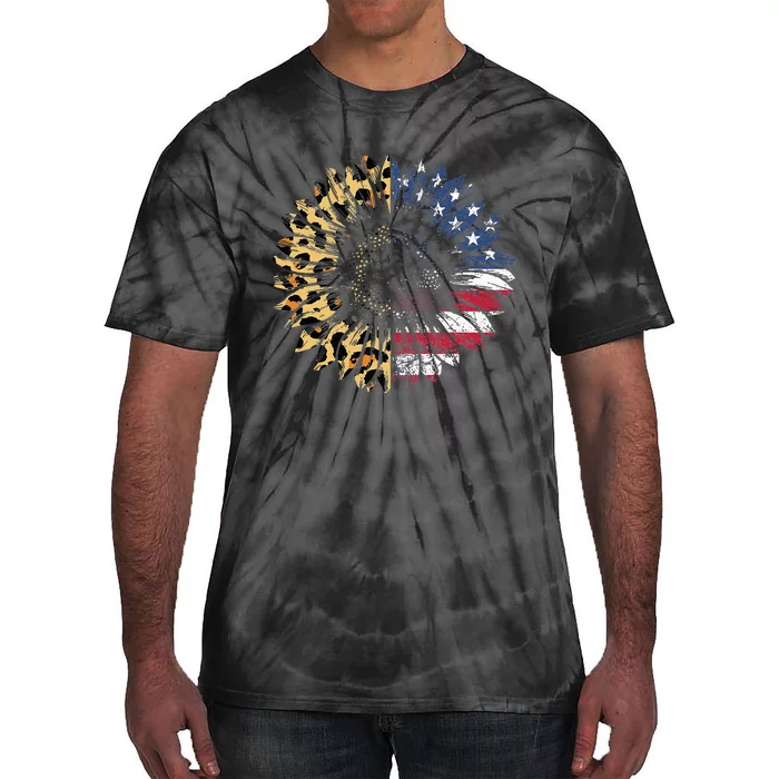 4th Of July Sunflower American Flag Leopard Funny Women Kids Tie-Dye T-Shirt