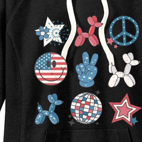 4th Of July Smiley Peace Freedom Independence Day Women's Fleece Hoodie