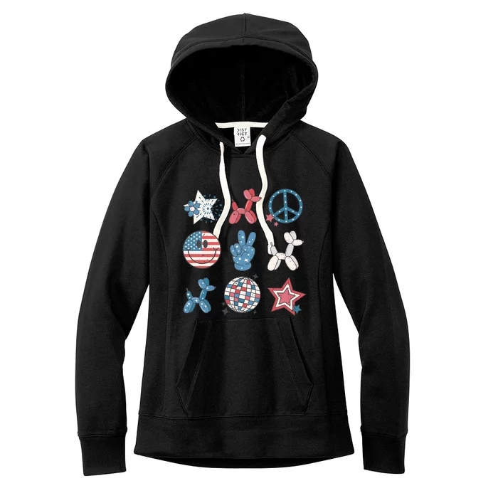 4th Of July Smiley Peace Freedom Independence Day Women's Fleece Hoodie