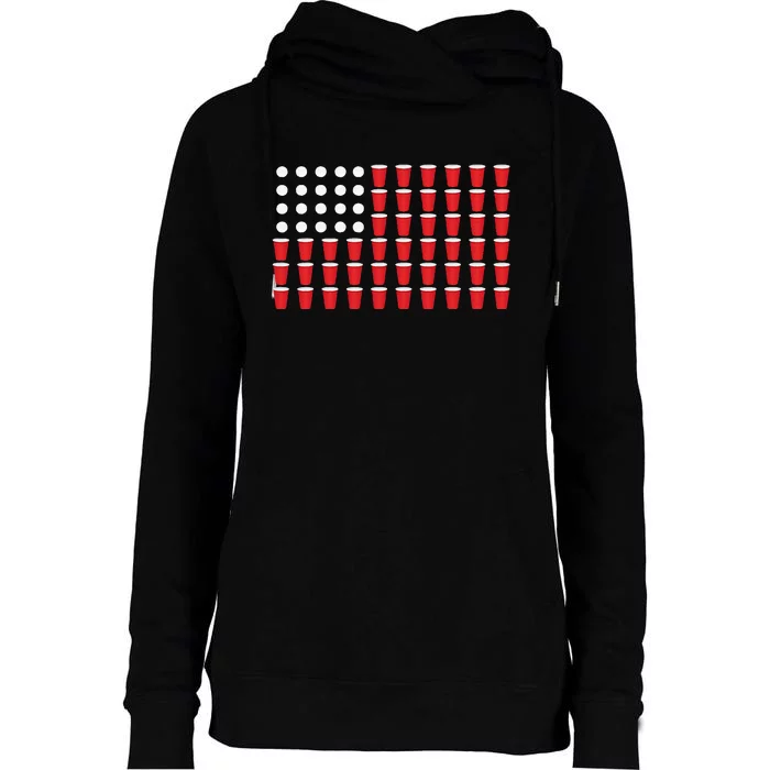 4th Of July Gift Beer Pong American Flag Drinking Womens Funnel Neck Pullover Hood