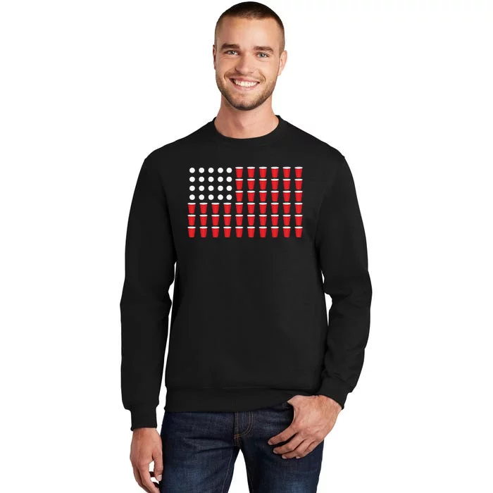 4th Of July Gift Beer Pong American Flag Drinking Tall Sweatshirt