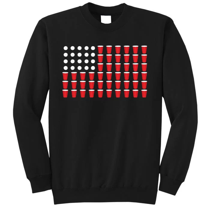 4th Of July Gift Beer Pong American Flag Drinking Tall Sweatshirt