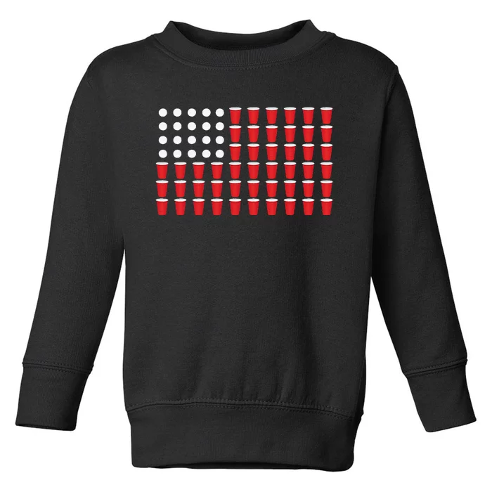 4th Of July Gift Beer Pong American Flag Drinking Toddler Sweatshirt