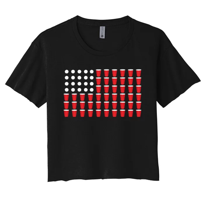 4th Of July Gift Beer Pong American Flag Drinking Women's Crop Top Tee