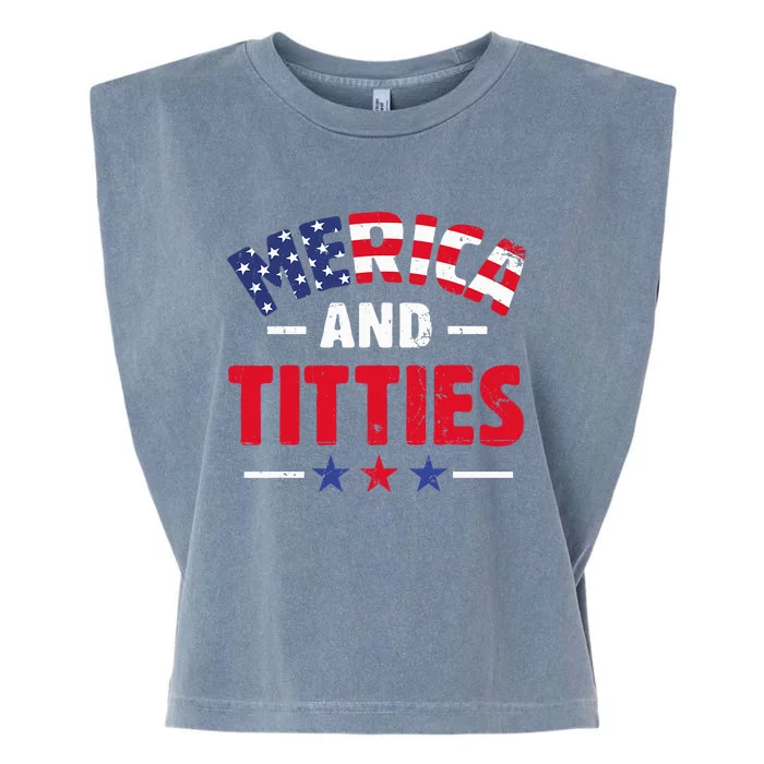 4th of July Merica and Titties Funny Garment-Dyed Women's Muscle Tee