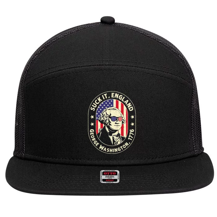 4th of July Suck It England George Washington 1776 7 Panel Mesh Trucker Snapback Hat