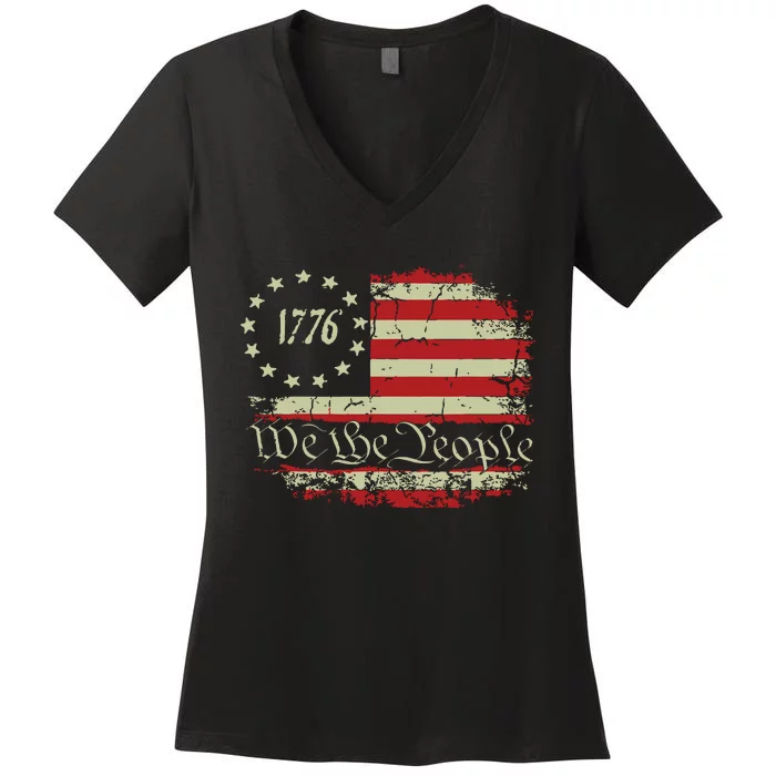 4th Of July Shirts We The People 1776 Usa Flag Women's V-Neck T-Shirt