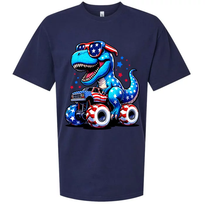 4th Of July Trex Riding Monster Truck Sueded Cloud Jersey T-Shirt