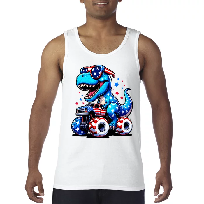 4th Of July Trex Riding Monster Truck Tank Top