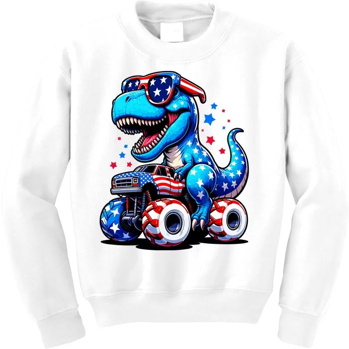 4th Of July Trex Riding Monster Truck Kids Sweatshirt