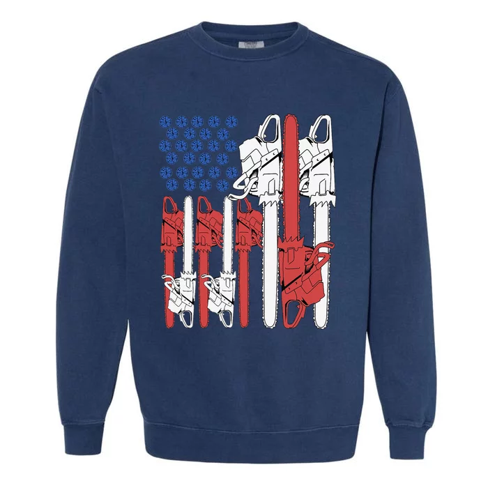 4th Of July Arborist Tree Climber Dad Chainsaw Garment-Dyed Sweatshirt