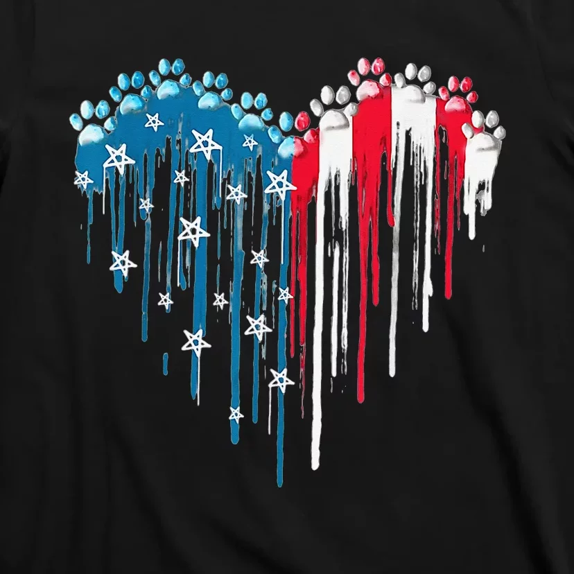 4th Of July Dog Paw Heart American Flag T-Shirt