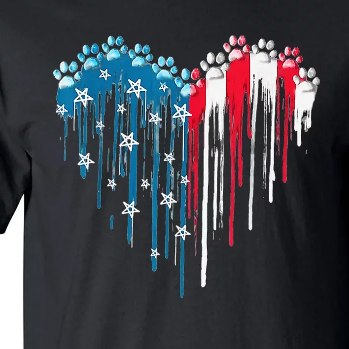 4th Of July Dog Paw Heart American Flag Tall T-Shirt