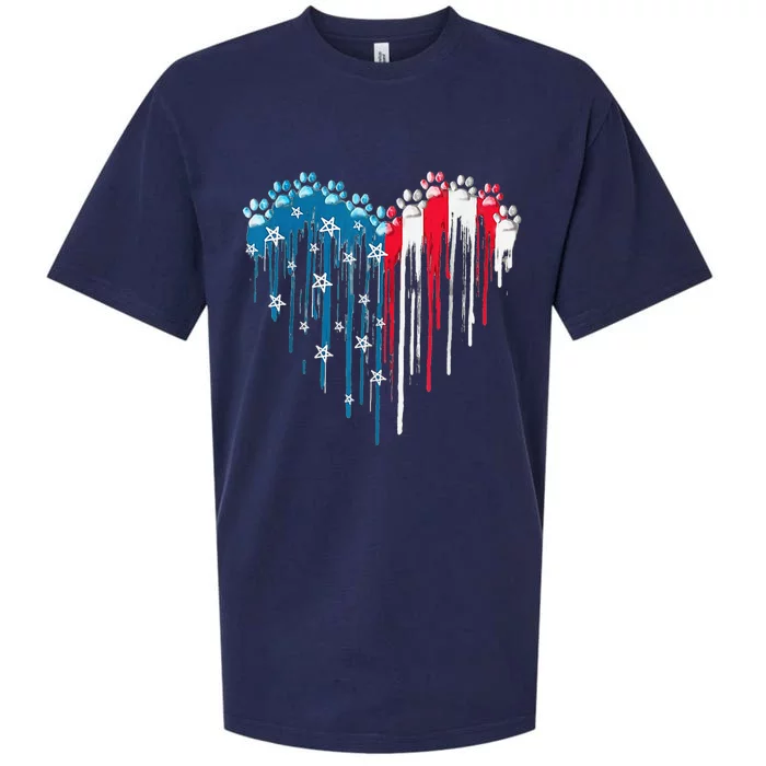 4th Of July Dog Paw Heart American Flag Sueded Cloud Jersey T-Shirt