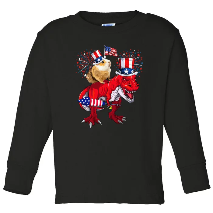 4th Of July Guinea Pig Ridding TRex Fireworks Lover Family Gift Toddler Long Sleeve Shirt