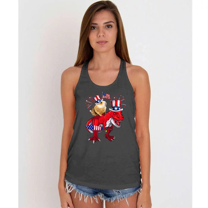 4th Of July Guinea Pig Ridding TRex Fireworks Lover Family Gift Women's Knotted Racerback Tank