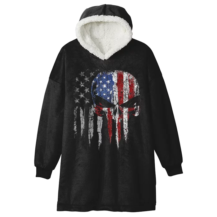 4th Of July For Women American Flag Skull Skeleton Hooded Wearable Blanket