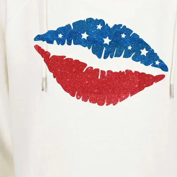 4th Of July Lips Celebration Womens Funnel Neck Pullover Hood