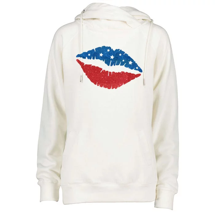 4th Of July Lips Celebration Womens Funnel Neck Pullover Hood