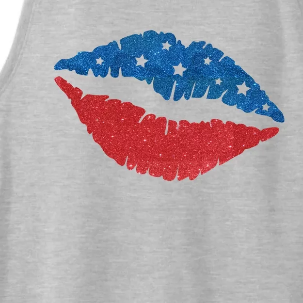 4th Of July Lips Celebration Ladies Tri-Blend Wicking Tank