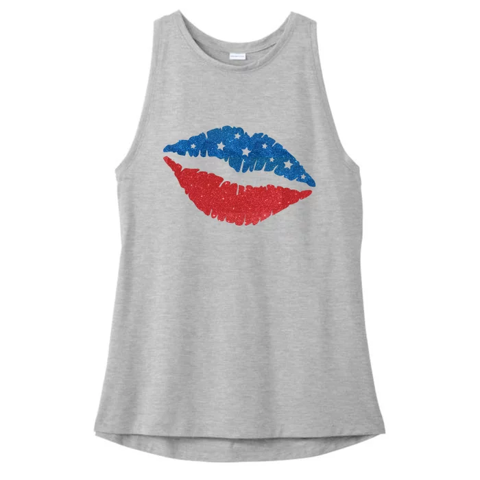 4th Of July Lips Celebration Ladies Tri-Blend Wicking Tank