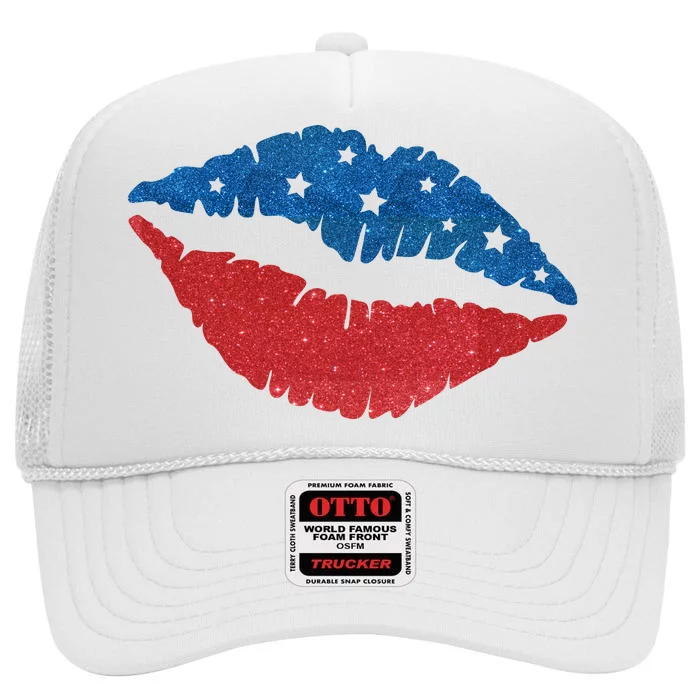 4th Of July Lips Celebration High Crown Mesh Trucker Hat