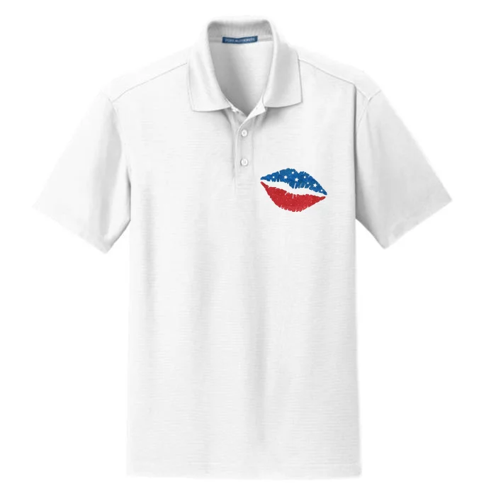 4th Of July Lips Celebration Dry Zone Grid Performance Polo