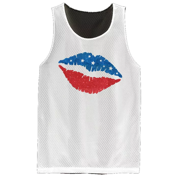 4th Of July Lips Celebration Mesh Reversible Basketball Jersey Tank