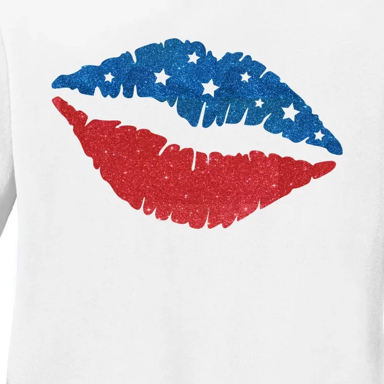 4th Of July Lips Celebration Ladies Long Sleeve Shirt