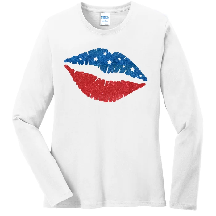 4th Of July Lips Celebration Ladies Long Sleeve Shirt