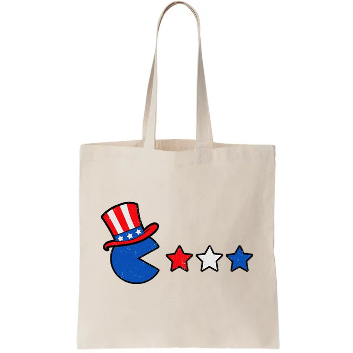 4th Of July Eating Usa Flag Stars Retro Gamer Tote Bag