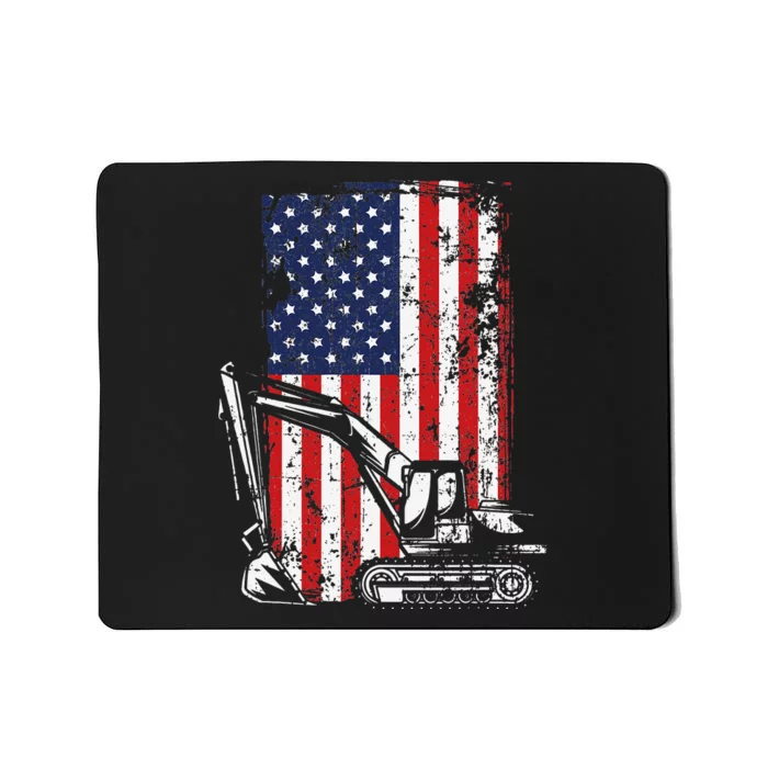 4th of July American Flag Construction Backhoe Excavator Mousepad