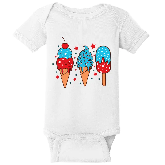 4th Of July Ice Pops Red White Blue American Flag Patriotic Baby Bodysuit