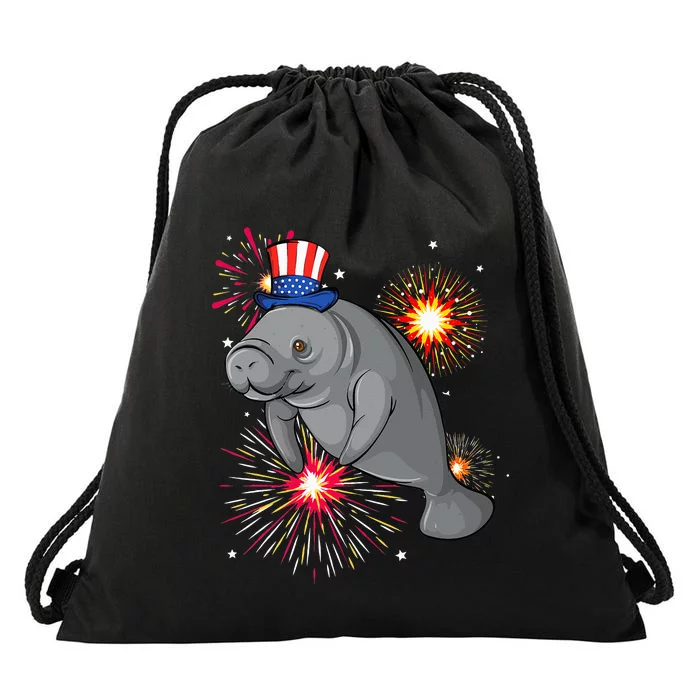 4th of July Manatee Marine Biologist Patriotic Fireworks Drawstring Bag