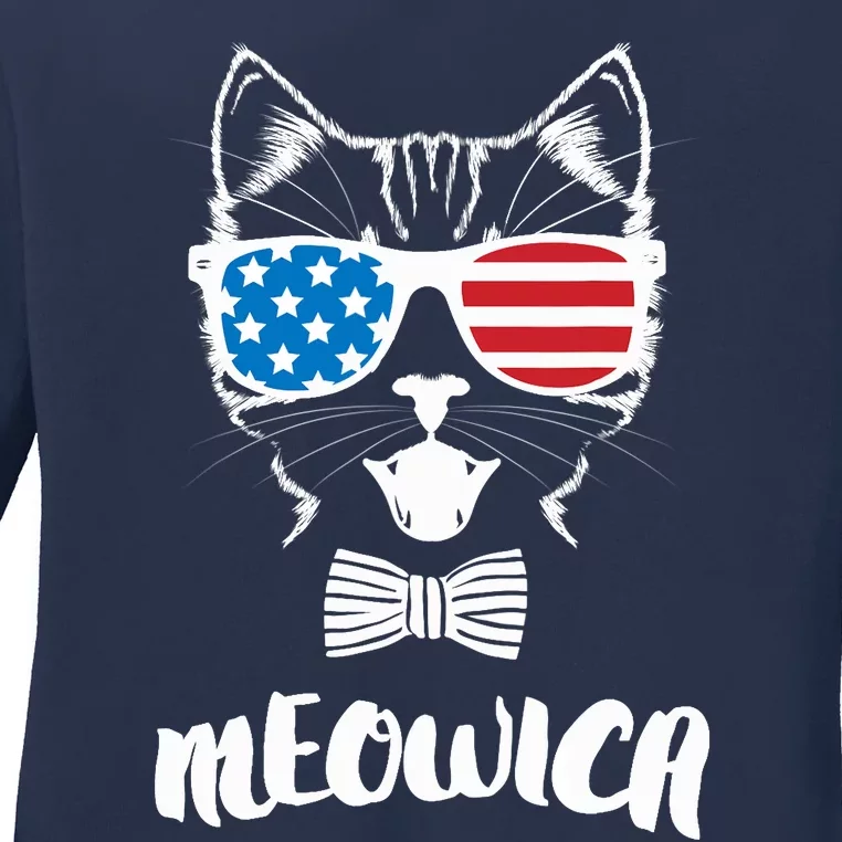 4th of July Meowica Kitty Cat Ladies Long Sleeve Shirt