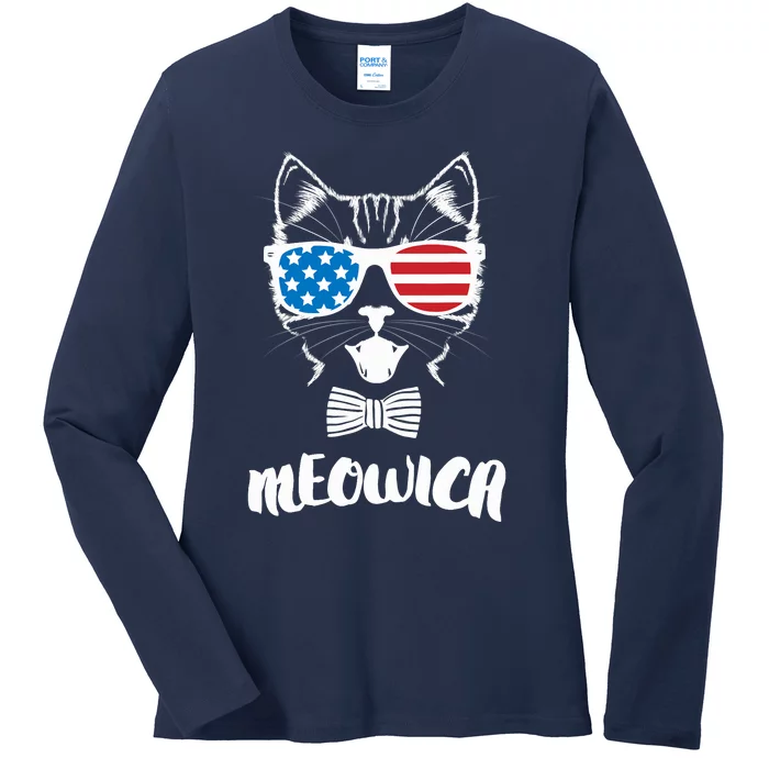 4th of July Meowica Kitty Cat Ladies Long Sleeve Shirt