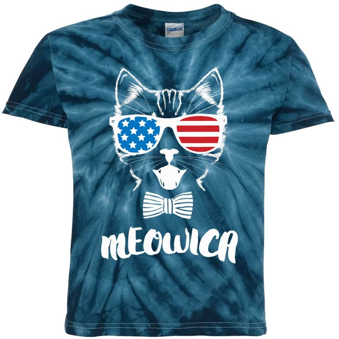 4th of July Meowica Kitty Cat Kids Tie-Dye T-Shirt