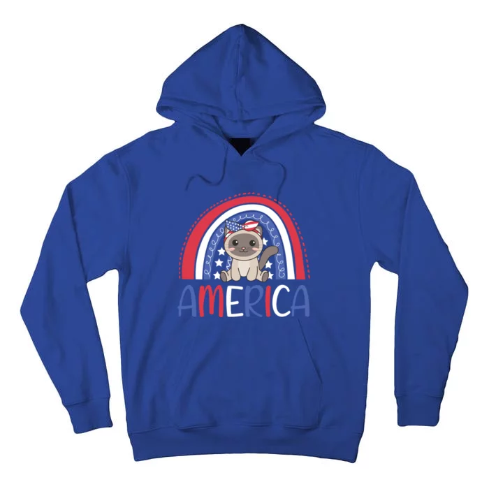 4th Of July American Cat Cute Usa Rainbow Siam Cat Gift Tall Hoodie