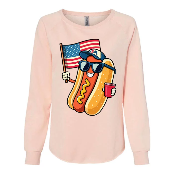 4th Of July Hotdog Fourth Of July Patriotic Womens California Wash Sweatshirt