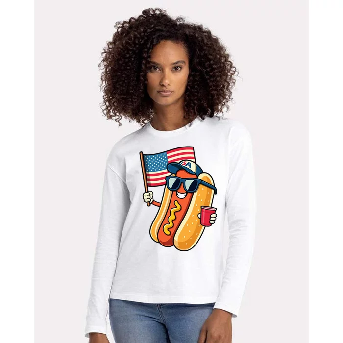 4th Of July Hotdog Fourth Of July Patriotic Womens Cotton Relaxed Long Sleeve T-Shirt