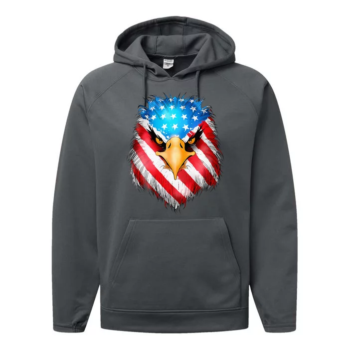 4th Of July Patriotic Eagle Usa American Flag Performance Fleece Hoodie