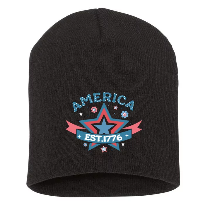 4th Of July Retro America Est. 1776 Gift Short Acrylic Beanie