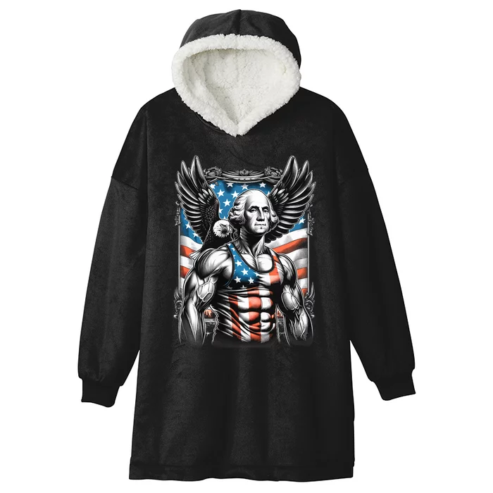 4th Of July Patriotic Funny George Washington July 4th Usa Hooded Wearable Blanket