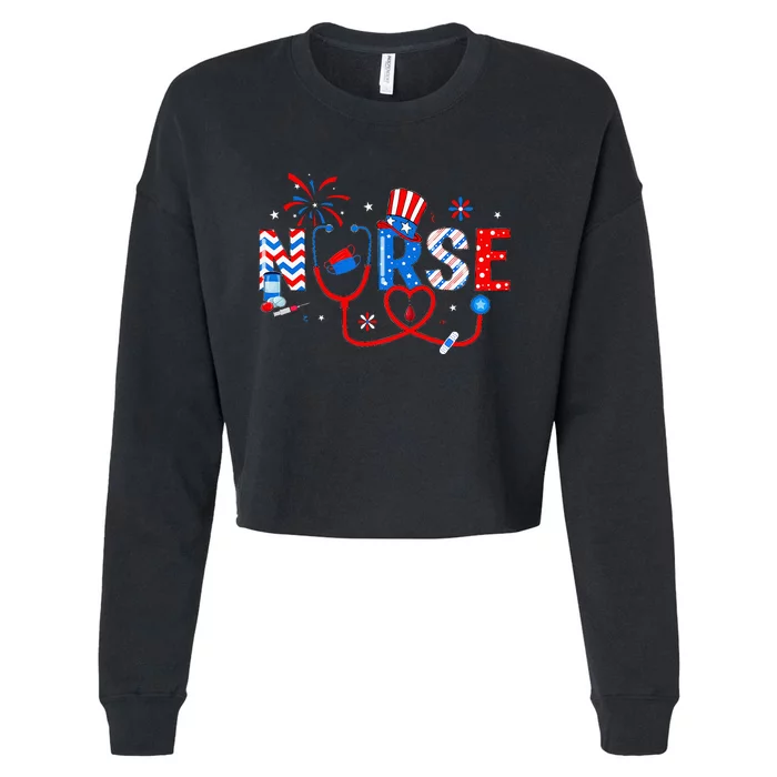 4th Of July Nursing For Women Stethoscope Nurse Graduation Cropped Pullover Crew