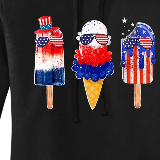 4th Of July Popsicle Red White Blue American Flag Women's Pullover Hoodie